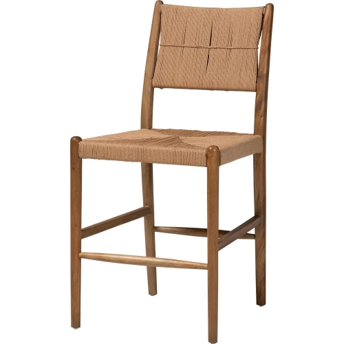Alva Counter Stool in Mahogany Wood & Handwoven Paper Loom
