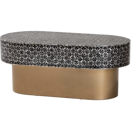 Emery Oval Pedestal Coffee Table in Black Mother of Pearl Capiz Shell & Gold