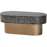 Emery Oval Pedestal Coffee Table in Black Mother of Pearl Capiz Shell & Gold