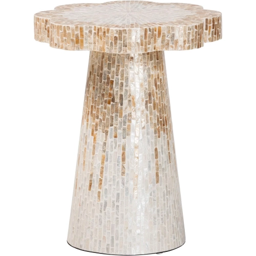 Beile Scalloped Pedestal End Table in Mother of Pearl Capiz Shell