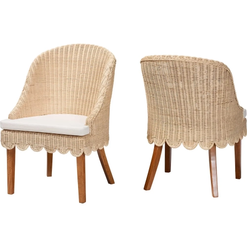Mabel Wingback Dining Chair in Handwoven Natural Rattan Cushion (Set of 2)