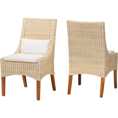 Haybourne Wingback Dining Chair in Handwoven Natural Rattan & Wood (Set of 2)