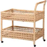 Alaina 2 Tier Mobile Kitchen Cart in Handwoven Natural Rattan