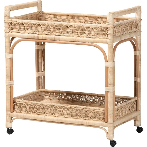 Carole 2 Tier Mobile Kitchen Cart in Handwoven Natural Rattan