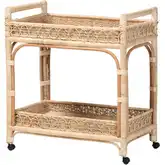 Carole 2 Tier Mobile Kitchen Cart in Handwoven Natural Rattan