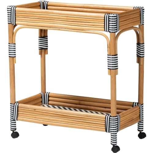 Carmine 2 Tier Mobile Kitchen Cart in Handwoven Natural Rattan