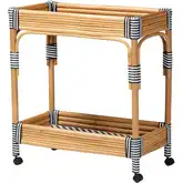 Carmine 2 Tier Mobile Kitchen Cart in Handwoven Natural Rattan