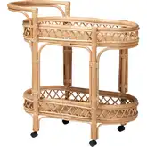 Raul 2 Tier Mobile Kitchen Cart in Handwoven Natural Rattan