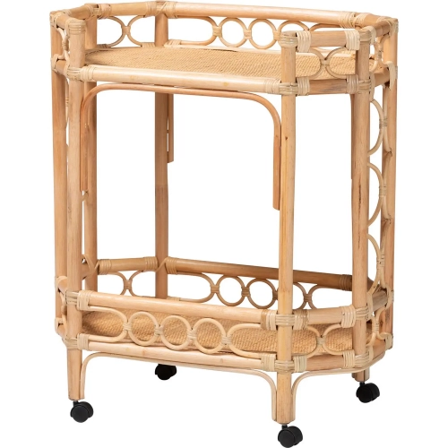 Rene 2 Tier Mobile Kitchen Cart in Handwoven Natural Rattan