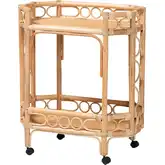 Rene 2 Tier Mobile Kitchen Cart in Handwoven Natural Rattan