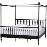 Callison King Spindle Canopy Bed with Spoked Headboard & Footboard in Black Wood