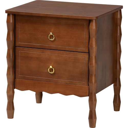 Seamus Bobbin 2 Drawer Nightstand in Walnut Brown Wood