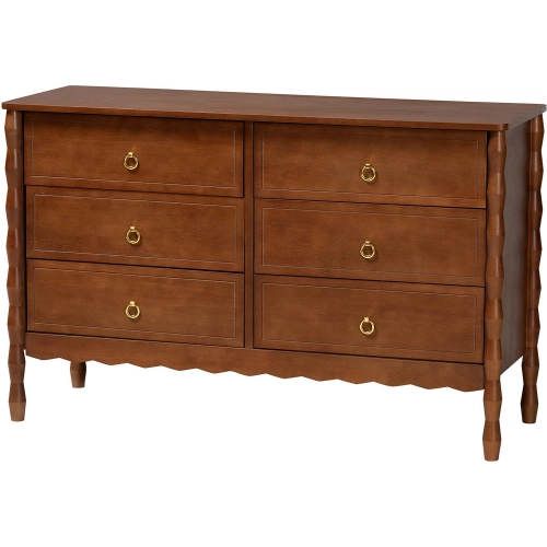 Seamus Bobbin 6 Drawer Dresser in Walnut Brown Wood