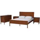 Seamus Bobbin 4 Piece Queen Bedroom Set in Walnut Brown Wood