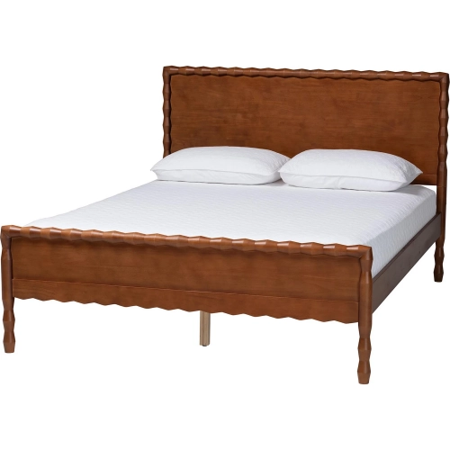 Seamus Bobbin Queen Platform Bed in Walnut Brown Wood