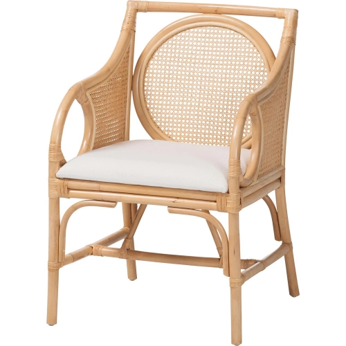 Matt Accent Arm Chair in Natural Rattan & White Fabric