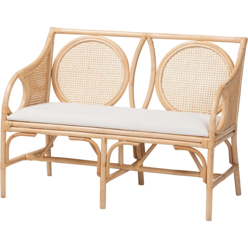 Matt Loveseat in Natural Rattan, Cane & White Fabric