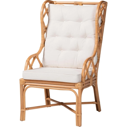 Todd Wingback Accent Arm Chair in Natural Rattan & Neutral Fabric