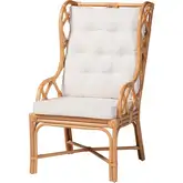 Todd Wingback Accent Arm Chair in Natural Rattan & Neutral Fabric