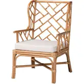 Ray Wingback Accent Arm Chair in Natural Rattan & Neutral Fabric