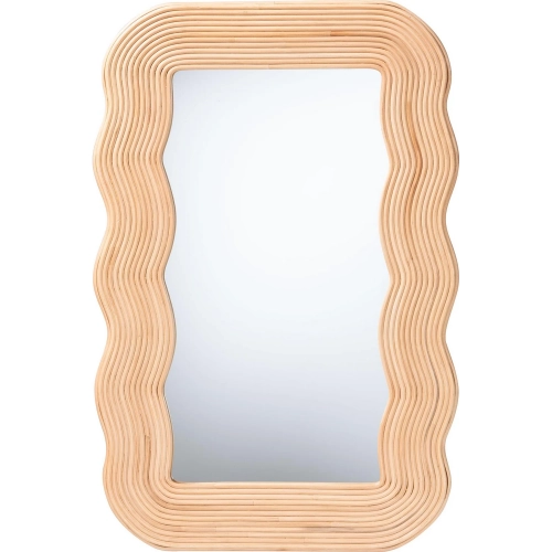 Drucilla Fluted Scalloped Wall Mirror in Light Honey Natural Rattan