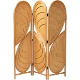 Kiyoko Tri Fold Room Divider Screen in Handwoven Leaf Motif Natural Rattan