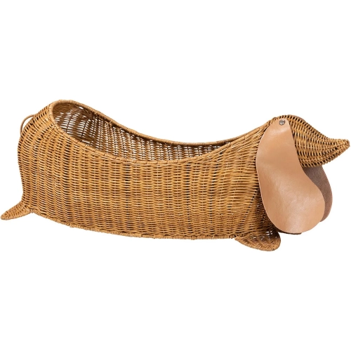Daffodil Dachshund Basket in Handwoven Light Honey Natural Rattan