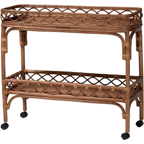 Fumiyo Two Tier Kitchen Serving Cart in Handwoven Rattan