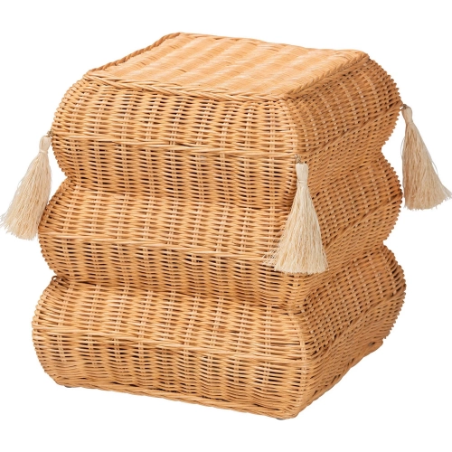 Noura Ottoman in Honey Rattan with Tassel Accents