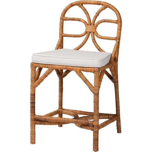 Alondra Counter Stool in Light Honey Natural Rattan & Neutral Fabric
