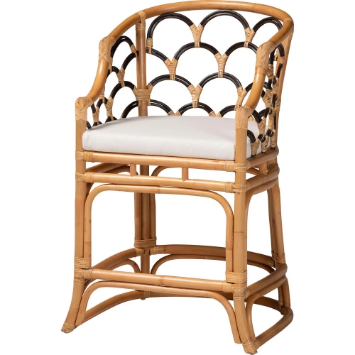 Veneto Scalloped Back Counter Stool in Natural Rattan & Neutral Fabric