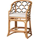 Veneto Scalloped Back Counter Stool in Natural Rattan & Neutral Fabric