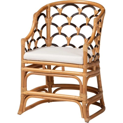 Veneto Scalloped Back Dining Chair in Natural Rattan & Neutral Fabric