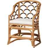 Veneto Scalloped Back Dining Chair in Natural Rattan & Neutral Fabric