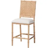 Sandy Bamboo Style Counter Stool in Wood, Natural Rattan & White Fabric (Set of 2)