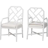 Sergio Bamboo Motif Chippendale Dining Chair in White Wood & White Fabric (Set of 2)