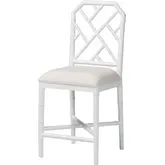 Sergio Bamboo Motif Chippendale Counter Stool in White Wood & White Fabric (Set of 2)