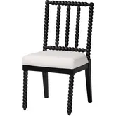 Deya Bobbin Dining Chair with Spindle Back in Black Wood & White Fabric (Set of 2)