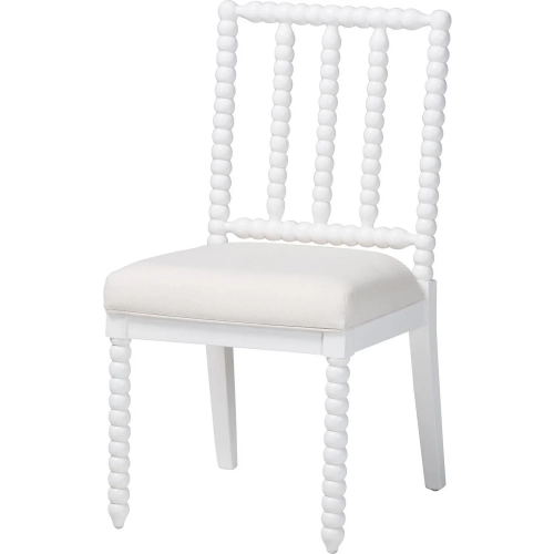 Deya Bobbin Dining Chair with Spindle Back in White Wood & White Fabric (Set of 2)