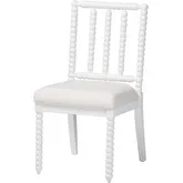 Deya Bobbin Dining Chair with Spindle Back in White Wood & White Fabric (Set of 2)