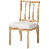 Deya Bobbin Dining Chair with Spindle Back in Natural Wood & White Fabric (Set of 2)