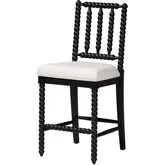 Deya Bobbin Counter Stool with Spindle Back in Black Wood & White Fabric