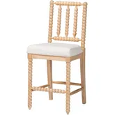 Deya Bobbin Counter Stool with Spindle Back in Natural Wood & White Fabric