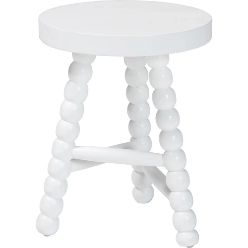 David Bobbin Accent Stool Ottoman in White Acacia Wood