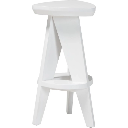 Roy Backless Counter Stool with Geometric Base in White Mahogany Wood