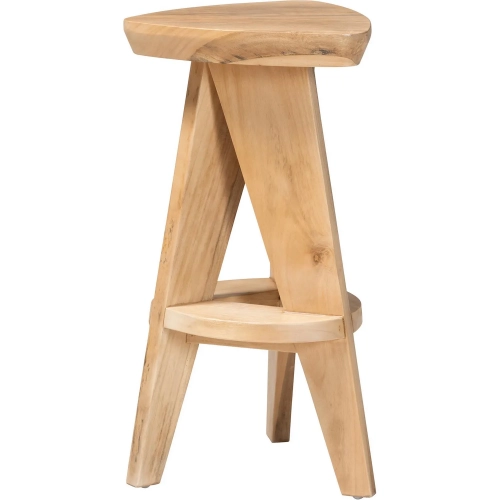 Roy Backless Counter Stool with Geometric Base in Natural Brown Acacia Wood