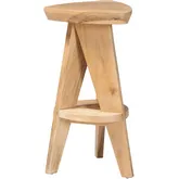 Roy Backless Counter Stool with Geometric Base in Natural Brown Acacia Wood