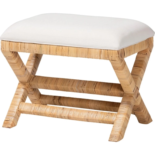 Christy Ottoman in Hand Wrapped Light Honey Rattan & White Fabric