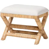 Christy Ottoman in Hand Wrapped Light Honey Rattan & White Fabric