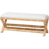 Christy Bench in Hand Wrapped Light Honey Rattan & White Fabric